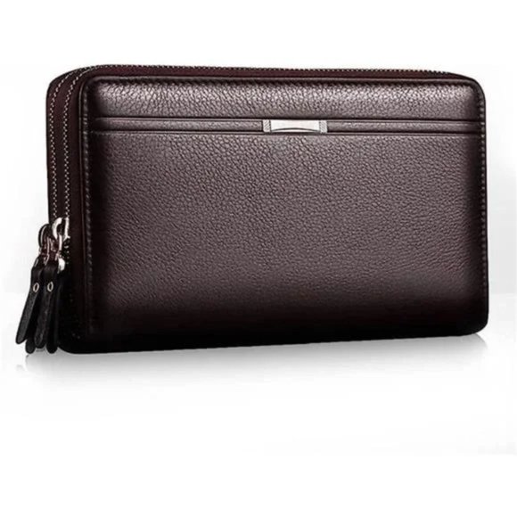 Mens Long Wallet Leather Brown Coffee - Picture 2 of 7